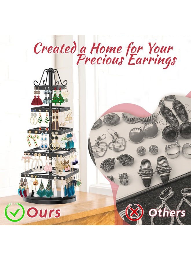 MODOWEY 5 Tiers Metal Rotating Earring Holder Organizer, Exquisite Jewelry Display Stand Necklace Rack Holder, 220 Holes for Earrings- 14x6.3 Inch (Square, Black) - Image 4