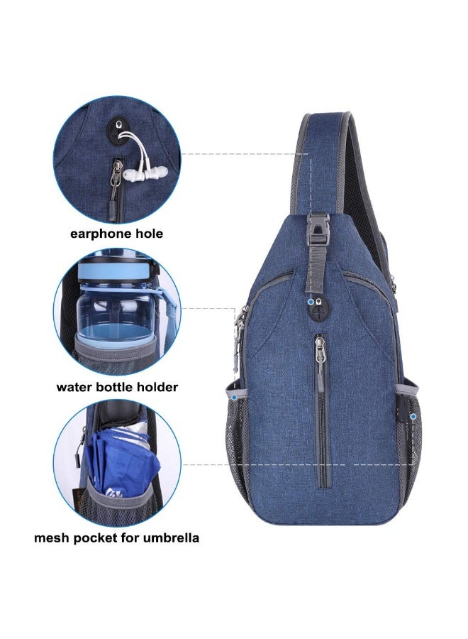 Crossbody Sling Backpack Sling Bag Travel Hiking Chest Bag Daypack for Men Women Navy Blue - Image 2