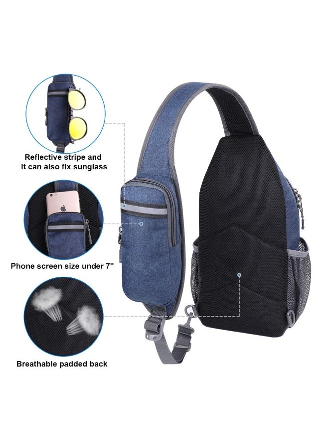 Crossbody Sling Backpack Sling Bag Travel Hiking Chest Bag Daypack for Men Women Navy Blue - Image 3
