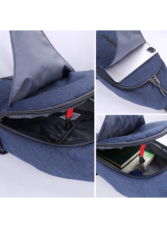Crossbody Sling Backpack Sling Bag Travel Hiking Chest Bag Daypack for Men Women Navy Blue - Image 4