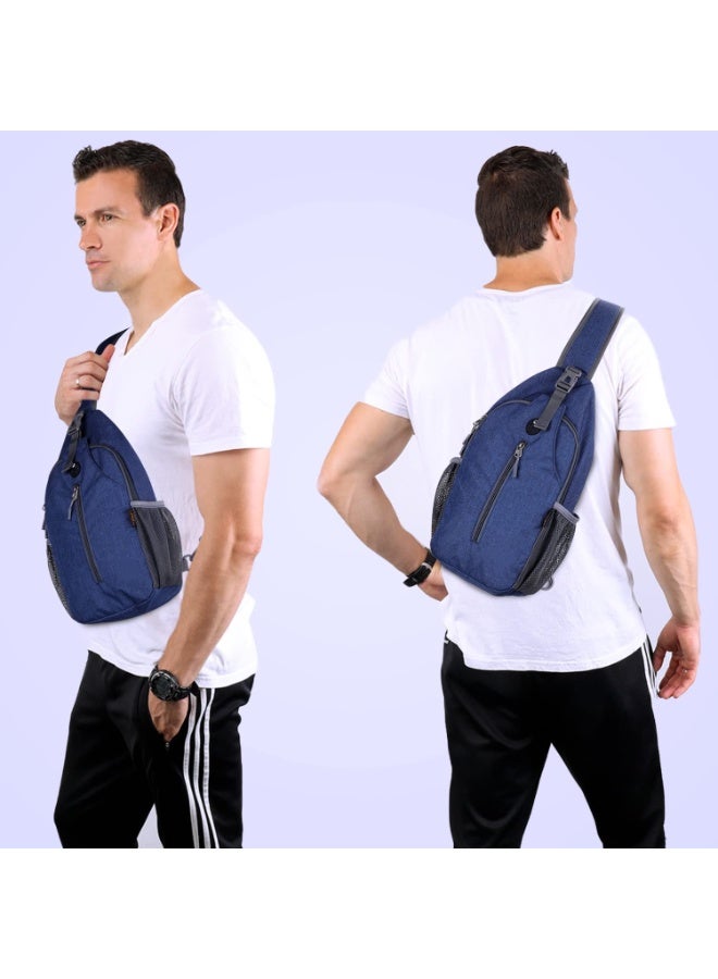 Crossbody Sling Backpack Sling Bag Travel Hiking Chest Bag Daypack for Men Women Navy Blue - Image 5