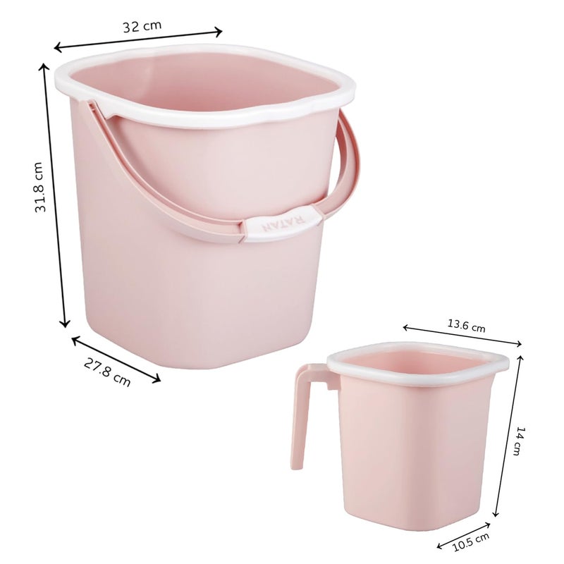RATAN PLASTICWARE دلو راتان بلاستيك بريميا 18 لتر × 2 كوب 15 لتر × 2 لون دياسو الوردي خفيف الوزن وسهل الحمل مثالي للاستخدام في الحمامات والمطابخ والمناطق الرطبة - Image 2