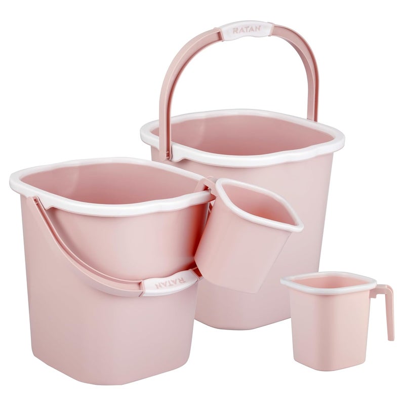 RATAN PLASTICWARE دلو راتان بلاستيك بريميا 18 لتر × 2 كوب 15 لتر × 2 لون دياسو الوردي خفيف الوزن وسهل الحمل مثالي للاستخدام في الحمامات والمطابخ والمناطق الرطبة - Image 1