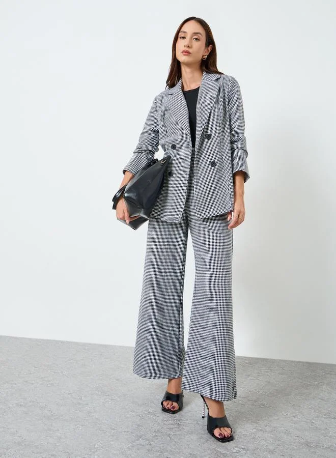 Take Two Women Checked Lapel Blazer and Wide Leg Pants Co-Ords