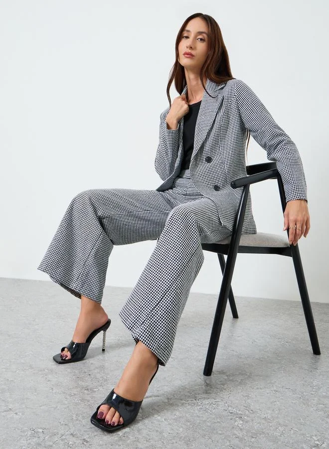 Take Two Women Checked Lapel Blazer and Wide Leg Pants Co-Ords