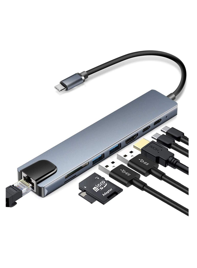 محول USB-C متعدد المنافذ يحتوي على 8 منافذ يدعم تقنية 4K - Image 1