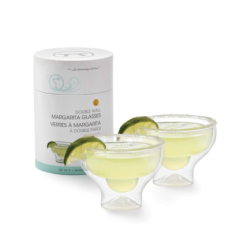 Outset Stemless Margarita Glasses Double Wall Borosilicate Glassware Set of 2