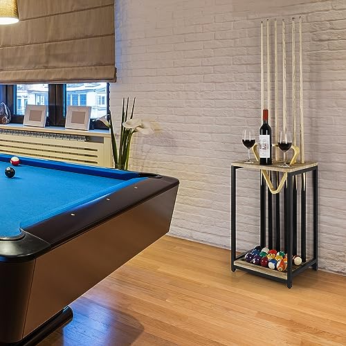 smusei Pool Stick Holder Pool Cue Holder Pool Cue Stick Rack Wood Billiard Stick Holder for Billiard Room Game Room Club Pool Table Accessories Holds 6 Cues, Floor Stand, Light Brown - Image 5