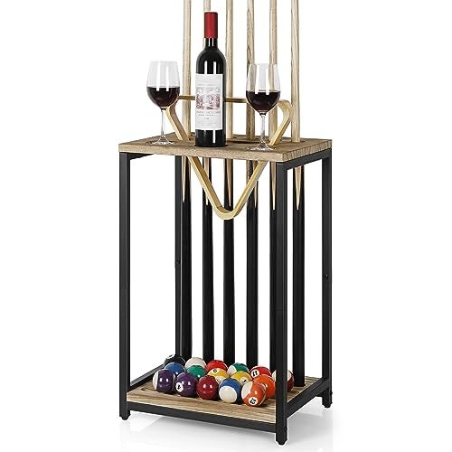 smusei Pool Stick Holder Pool Cue Holder Pool Cue Stick Rack Wood Billiard Stick Holder for Billiard Room Game Room Club Pool Table Accessories Holds 6 Cues, Floor Stand, Light Brown - Image 1