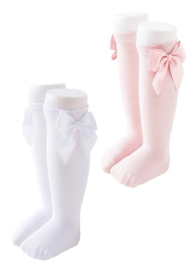 Marchare Baby Girls Knee High Socks Baby Girls Bow Stockings Cotton Uniform Stockings Dress Socks - Image 1