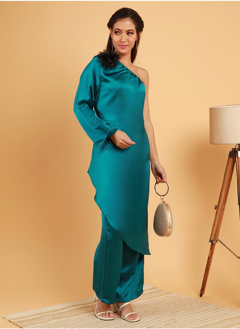  قصة Women's Pine Green Asymmetrical Flora Co-Ord Set  - Image 5