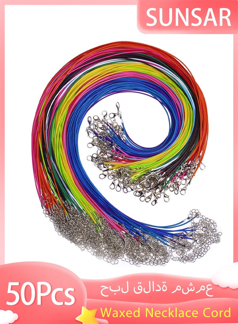 SUNSAR 50Pcs Waxed Necklace Cord Necklace Rope String with Clasp for DIY Bracelet Pendant Jewelry Making Multicolor - Image 1