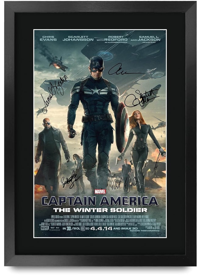 HWC Trading HWC Trading Captain America 2 The Winter Soldier Chris Evans and Cast 16 x 12 inch Framed Gifts Printed Poster Signed Autograph Picture for Movie Memorabilia Fans - 16" x 12" Framed  - Image 1