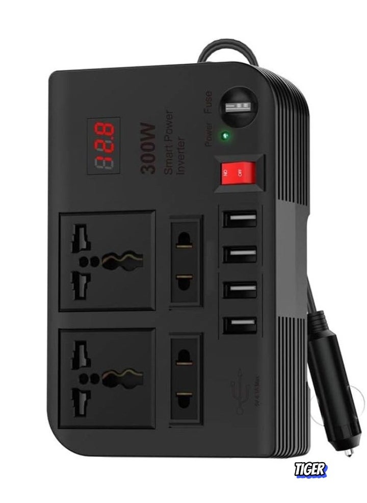 TIGER 300W Car Inverter – Power Up Your Devices with 12V/24V DC to 220V AC Conversion, 4 Quick Charge USB Ports, Compact and Efficient Power Solution for Travel, Camping, Road Trips, and Emergency Use  - Image 2