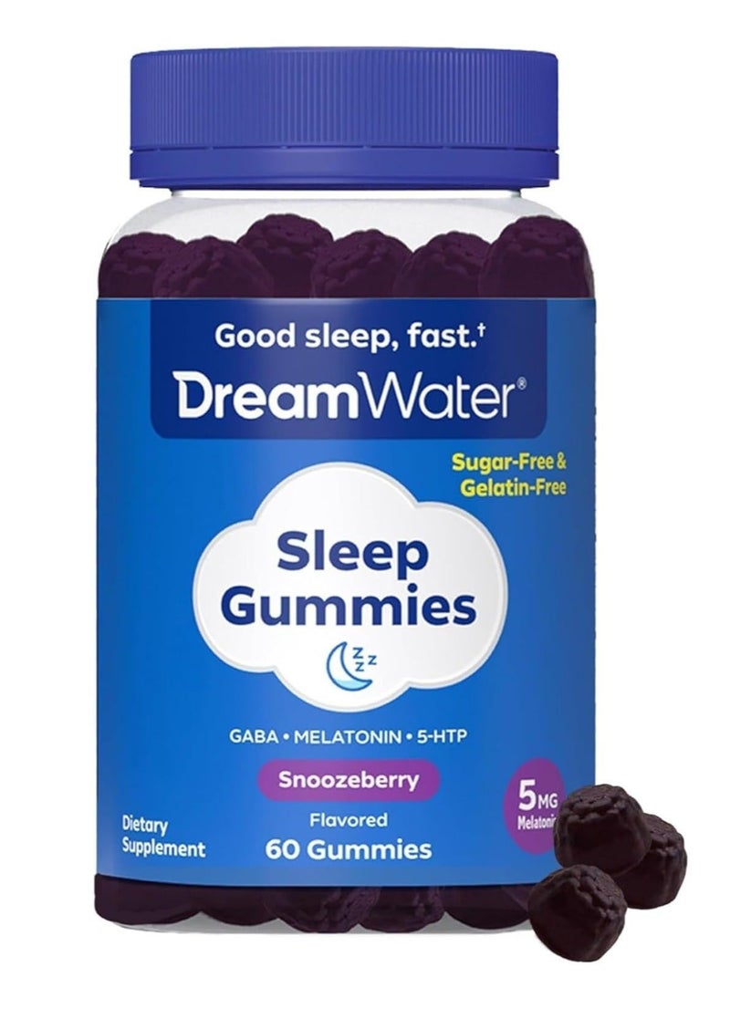 Dream Water Sleep Gummies With 5mg Melatonin, GABA & 5-HTP – Sugar-Free Sleep Support Gummies, Snoozeberry Flavor (60 Gummies) - Image 1