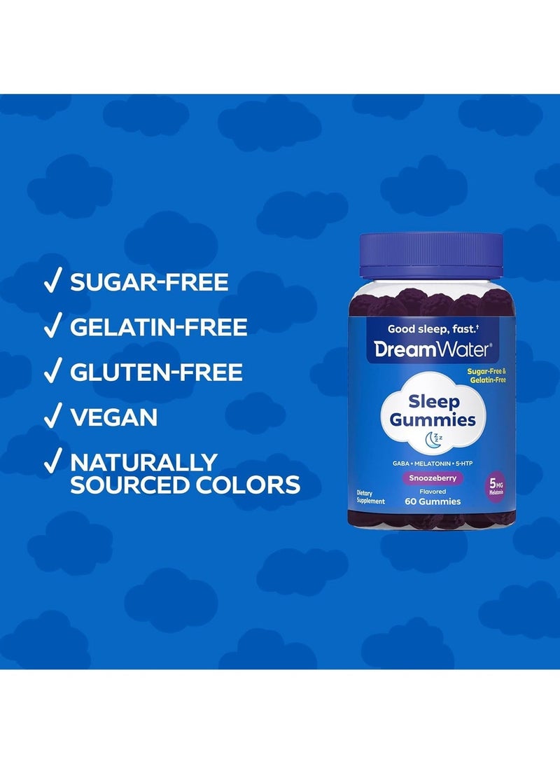 Dream Water Sleep Gummies With 5mg Melatonin, GABA & 5-HTP – Sugar-Free Sleep Support Gummies, Snoozeberry Flavor (60 Gummies) - Image 4