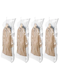 4 Pack Hanging Vacuum Storage Bags Space Saver Bags for Clothes, Long 70x120 cm, Vacuum Seal Storage Bag Clothing Bags for Suits, Dress Coats or Jackets, Closet Organizer and Storage