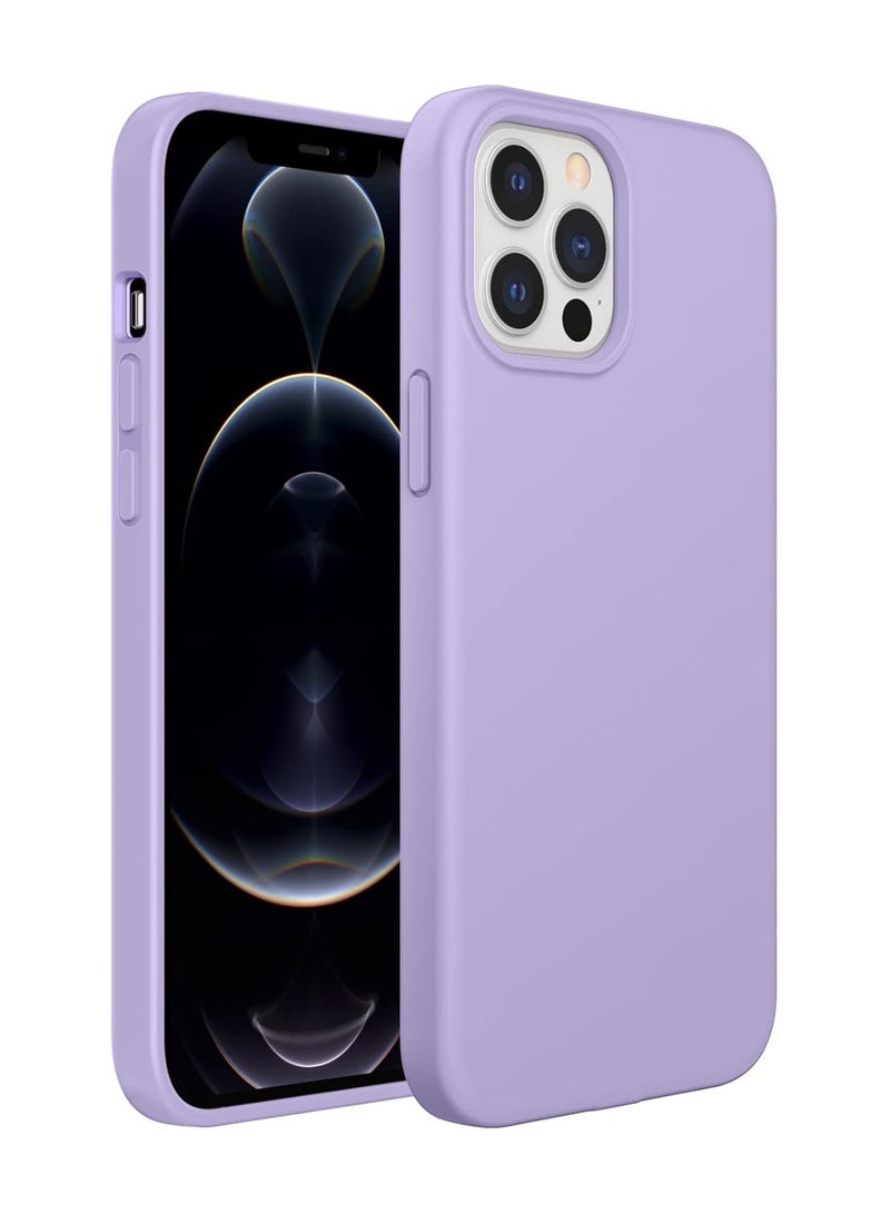 أكاليكس جراب سيليكون متوافق مع iPhone 12 Pro Max، سيليكون سائل رفيع، طبقات من المطاط الهلامي الناعم المقاوم للصدمات، جراب حماية للهاتف مع بطانة من مادة TPU (أرجواني فاتح) - Image 1