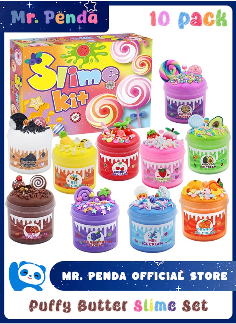 Mr. Penda 10 PCS Puffy Butter Slime Set, Butter Slime Kit for Kids with Fruit Mold, Cloud Slime Kit for Girls Boys, Scented Soft and Non-sticky Clay Set for Birthday Party  - Image 1