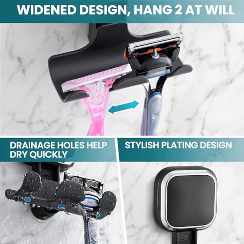 TAILI Suction Cup Razor Holder for Shower Wall 2 Pack, Versatile Suction Cup Hooks for Razor, Towel, Loofah, Squeegee, Cell Phone, Removable Damage-Free Hanging Shower Hook, Shaver Holder, Black - Image 3