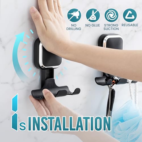 TAILI Suction Cup Razor Holder for Shower Wall 2 Pack, Versatile Suction Cup Hooks for Razor, Towel, Loofah, Squeegee, Cell Phone, Removable Damage-Free Hanging Shower Hook, Shaver Holder, Black - Image 2