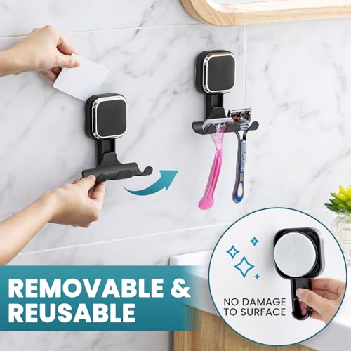 TAILI Suction Cup Razor Holder for Shower Wall 2 Pack, Versatile Suction Cup Hooks for Razor, Towel, Loofah, Squeegee, Cell Phone, Removable Damage-Free Hanging Shower Hook, Shaver Holder, Black - Image 5