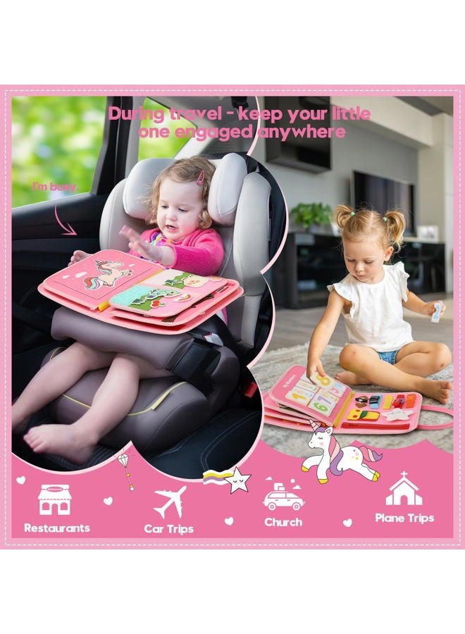 SparkleMe Toddler Sensory Busy Board: Travel Toy Activity Book for Girls Boys, Motor Skill Development Gift for Baby Aged 3-4 Years, Fine Educational Preschool Montessori Learning Toy for Car Airplane Unicorn - Image 3