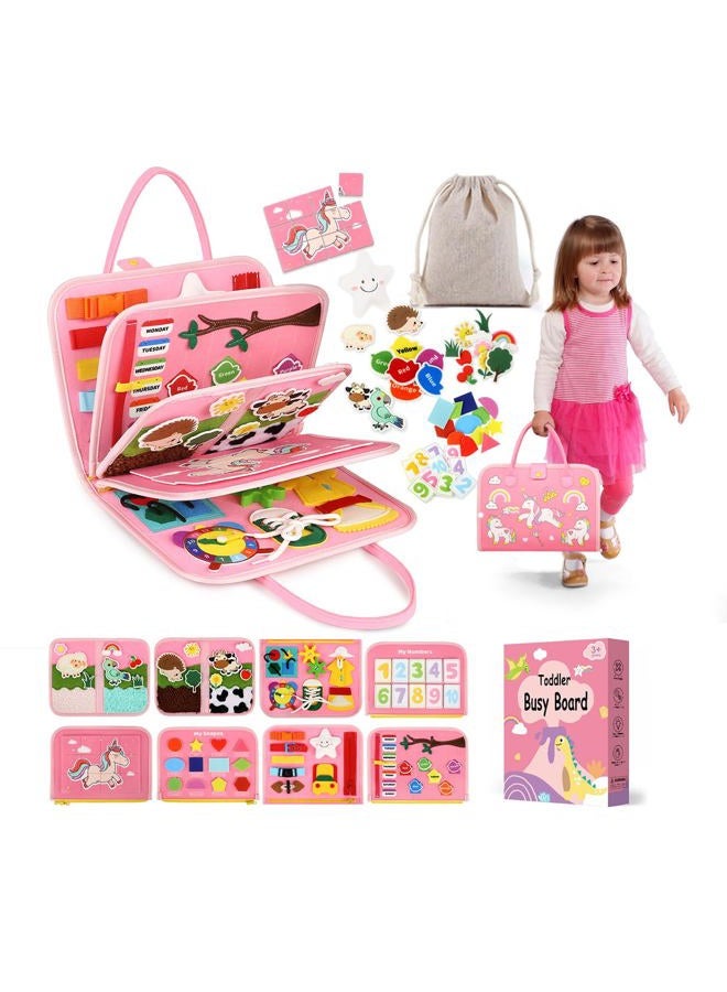 SparkleMe Toddler Sensory Busy Board: Travel Toy Activity Book for Girls Boys, Motor Skill Development Gift for Baby Aged 3-4 Years, Fine Educational Preschool Montessori Learning Toy for Car Airplane Unicorn - Image 1