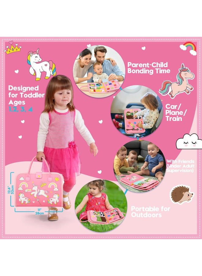 SparkleMe Toddler Sensory Busy Board: Travel Toy Activity Book for Girls Boys, Motor Skill Development Gift for Baby Aged 3-4 Years, Fine Educational Preschool Montessori Learning Toy for Car Airplane Unicorn - Image 4