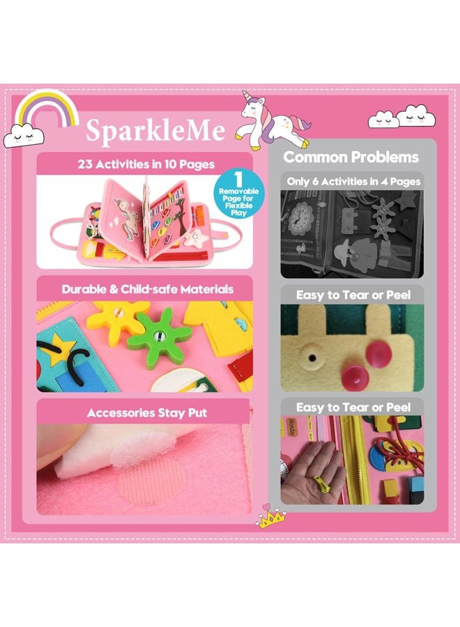 SparkleMe Toddler Sensory Busy Board: Travel Toy Activity Book for Girls Boys, Motor Skill Development Gift for Baby Aged 3-4 Years, Fine Educational Preschool Montessori Learning Toy for Car Airplane Unicorn - Image 5