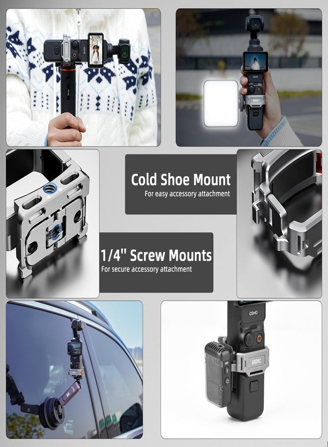 BRDRC محول توسيع قفص BRDRC Pocket 3، وأقواس تثبيت معدنية من سبائك الألومنيوم مع فتحات براغي 1/4 بوصة لمحول GoPro، وحامل بارد، وخاصية التحرير السريع لكاميرا Osmo Action Creator - Image 2