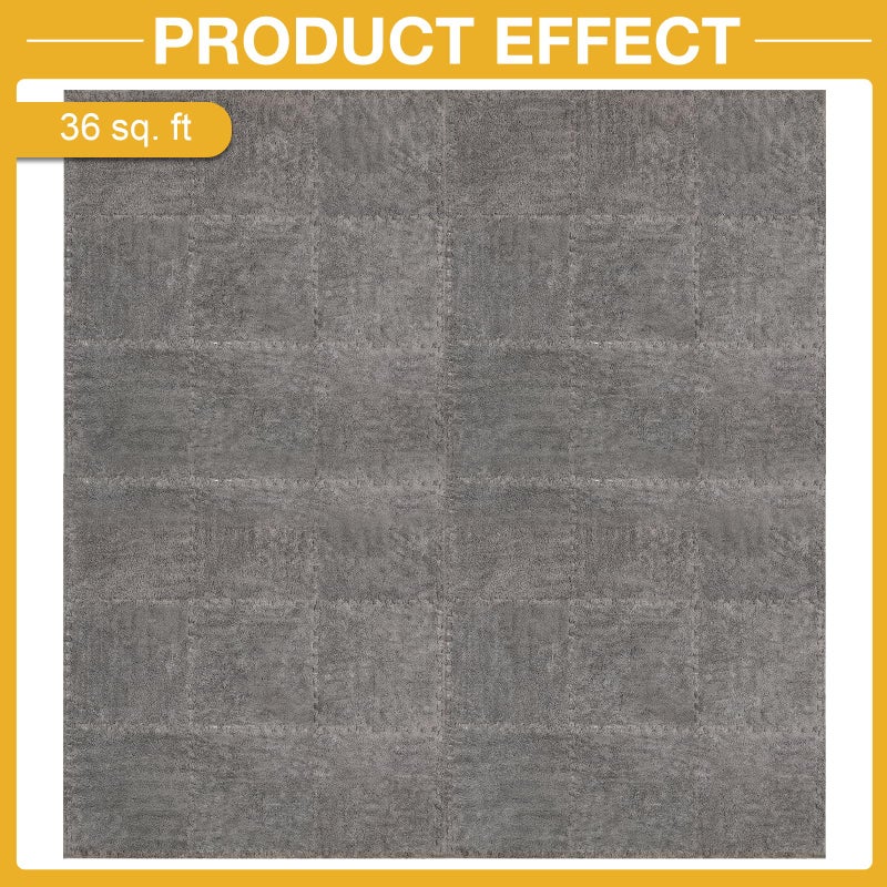 ZENOWICK 36 Pcs Plush Interlocking Carpet Tiles, Non-Toxic Shaggy Foam Carpet Tiles for Toddler Baby, Anti-Slip, EVA Foam Interlocking Tiles for Floor, Nursery, Playroom, Grey - Image 4