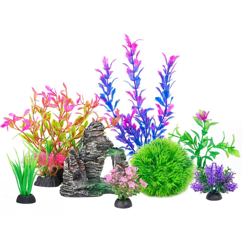 Ameliade Aquarium Artificial Plastic Plants Decorations and Rock Cave Decor Set Goldfish Betta Fish Tank Accessories Small Large Fish Bowl Ornaments - Image 1