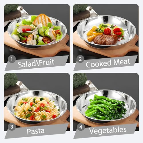 WUWEOT 10 Pack Stainless Steel Dinner Plates, 10" Round Kitchen Metal Dish Plates, Rust-Proof Camping Serving Plates for BBQ, Snack, Salad, Appetizer, Fruit, Cookies - Image 4