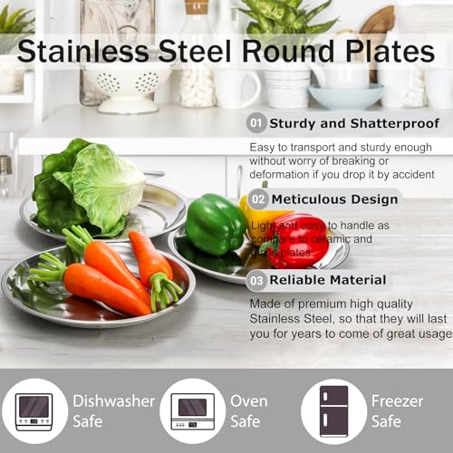 WUWEOT 10 Pack Stainless Steel Dinner Plates, 10" Round Kitchen Metal Dish Plates, Rust-Proof Camping Serving Plates for BBQ, Snack, Salad, Appetizer, Fruit, Cookies - Image 5