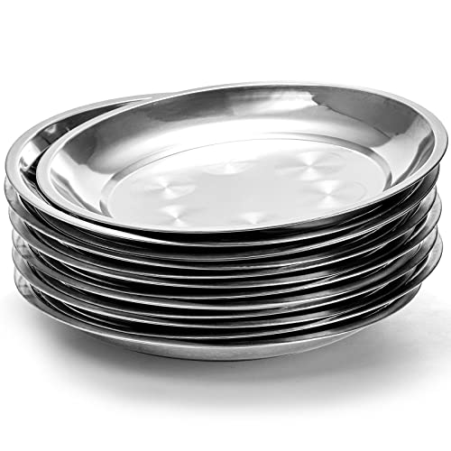 WUWEOT 10 Pack Stainless Steel Dinner Plates, 10" Round Kitchen Metal Dish Plates, Rust-Proof Camping Serving Plates for BBQ, Snack, Salad, Appetizer, Fruit, Cookies - Image 1