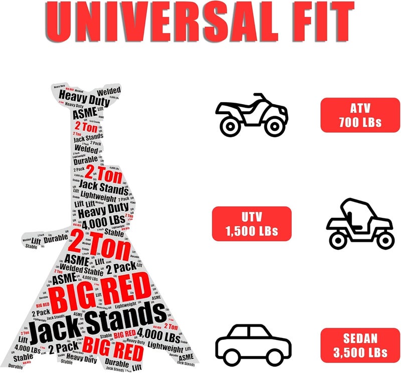 BIG RED Shock rubber edge Torin Steel Jack Stands: 2 Ton (4,000 lb) Capacity, 1 Pair Modern color selections - Image 5