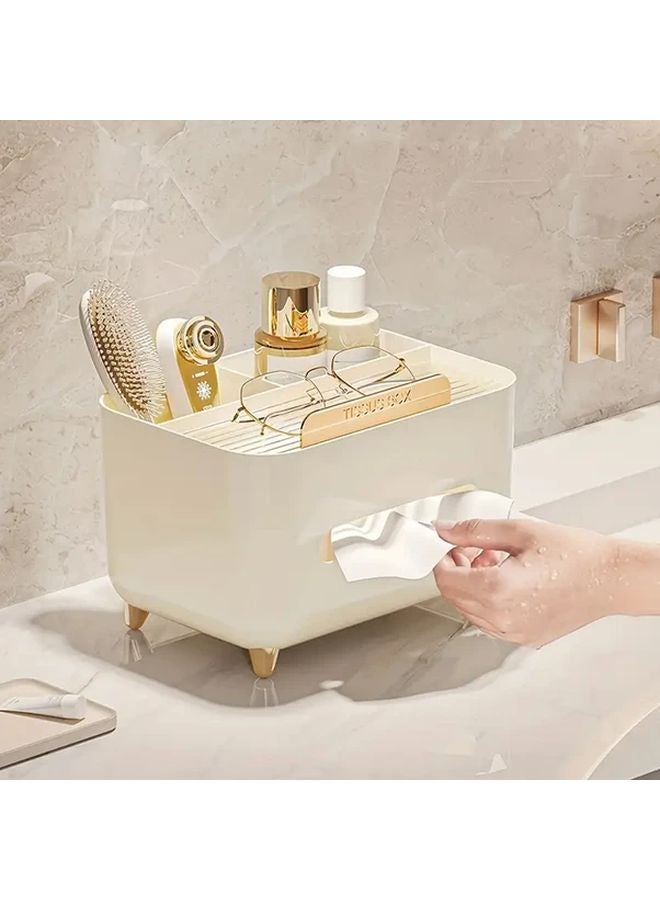 Beige Desktop Organizer Multi Functional Holder For Tissues Pens Remotes Glasses - Image 4