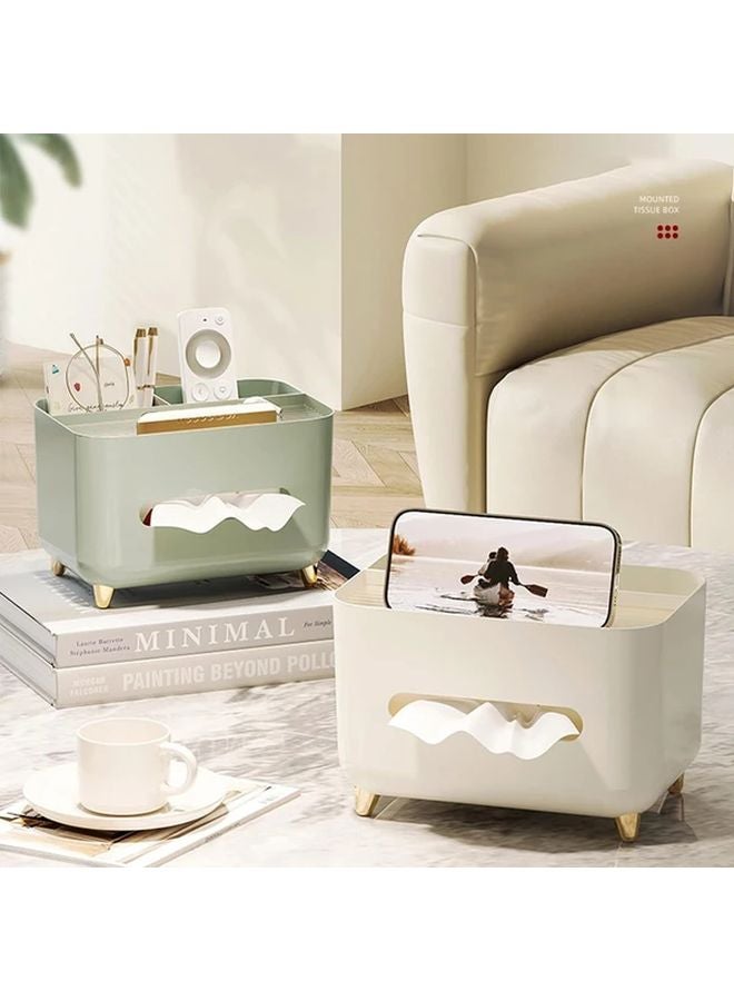 Beige Desktop Organizer Multi Functional Holder For Tissues Pens Remotes Glasses - Image 3