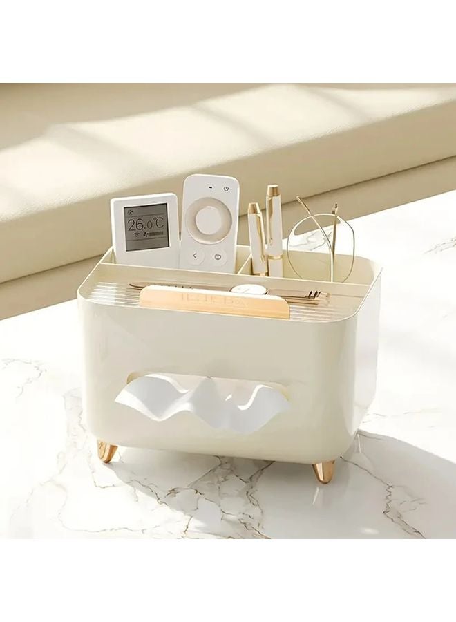 Beige Desktop Organizer Multi Functional Holder For Tissues Pens Remotes Glasses - Image 1