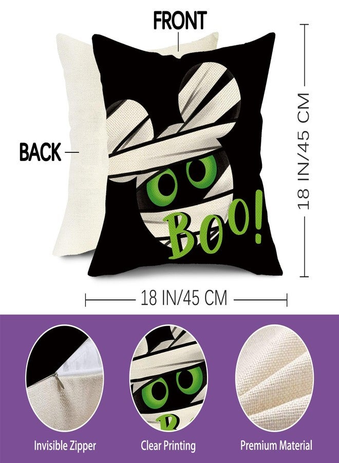 Fjfz Halloween Decorative Throw Pillow Covers 18 x 18 Set of 4, Spooky Ghost Mummy Boo Porch Outdoor Home Decor, Purple Black Funny Spider Web Couch Cushion Case - Image 2
