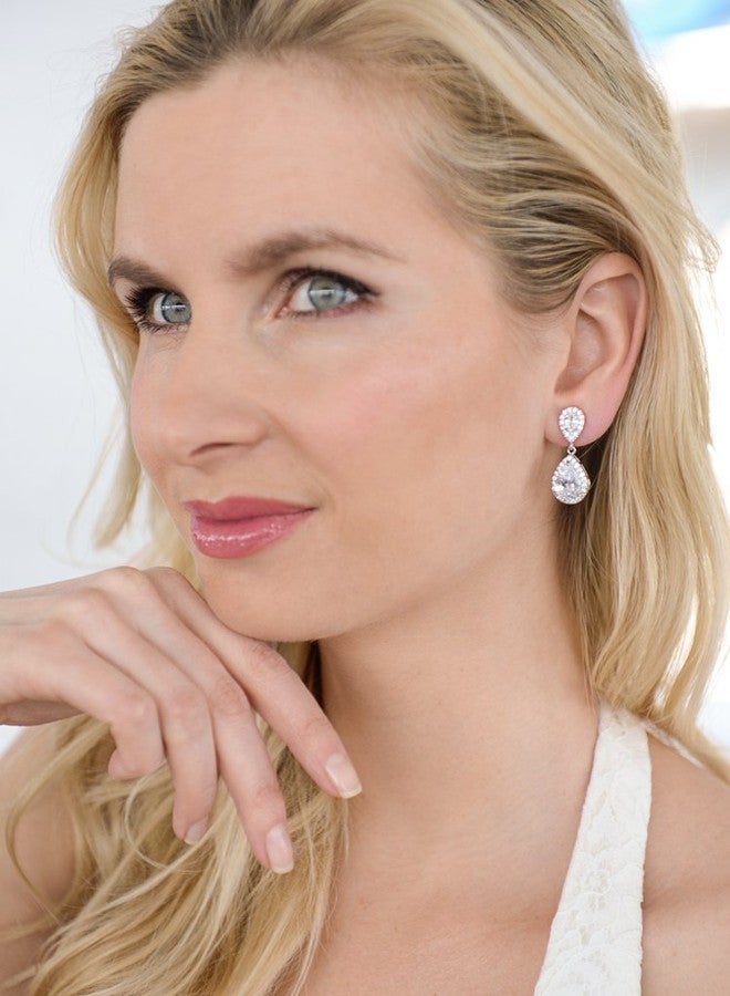 Mariell Cubic Zirconia Crystal Teardrop Dangle Bridal and Wedding Earrings, CZ Jewelry for Brides, Bridesmaids, Homecoming, Prom and Dressy Everyday Wear - Image 2