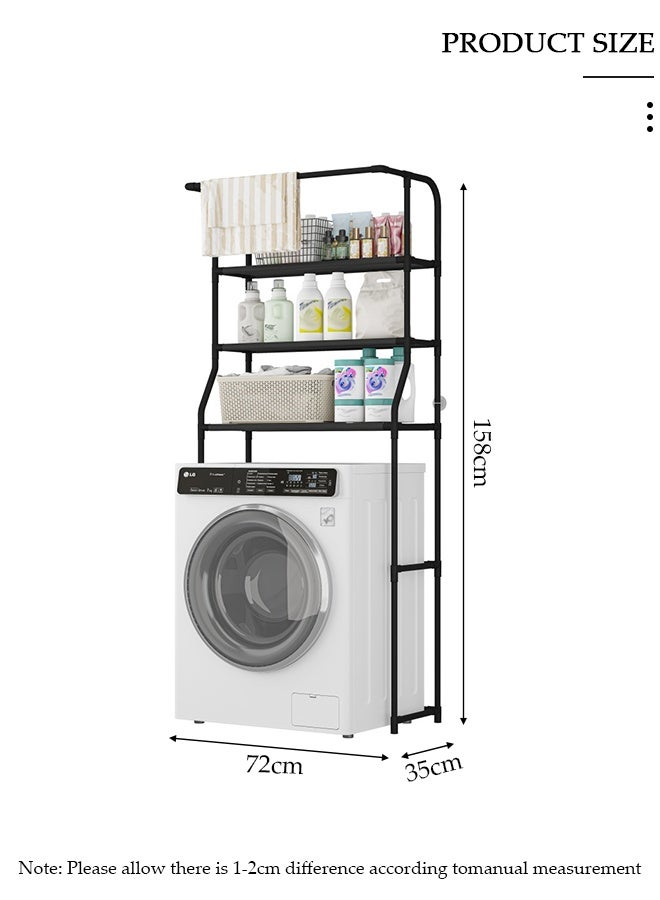 DUNISO رف تنظيم الحمام لغرفة الغسيل 3 طبقات فوق المرحاض/غسالة تخزين موفر للمساحة وحدات رفوف مع قضيب تعليق الملابس - موفر للمساحة، مستقر، متعدد الوظائف - Image 2