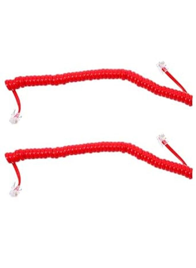 Red Coiled Telephone Cord 2Pcs Anti Knot Design Spring Loaded Wire for Desk Landline Phone - Image 1