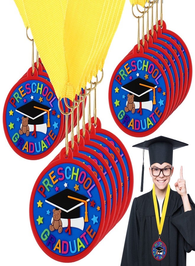 Sratte 24 Pcs Kindergarten Prek Preschool Graduation Medals for Kids, Bulk Kinder Pre-k Graduation Gifts with Yellow Ribbon, End of Year Student Gifts Party Favors Supplies, 2 Inch (Graduate Cap) - Image 1