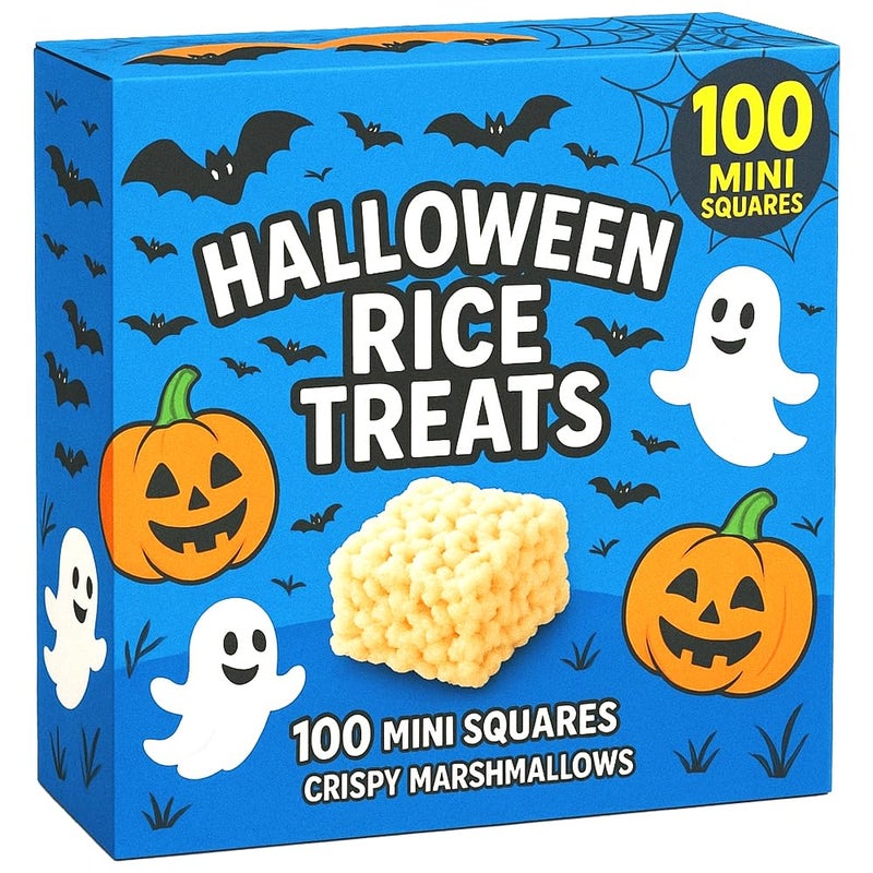 Rice Crispies Marshmallow Treats Mini Squares Halloween 100 Pack - Individually Wrapped Trick Treat Kids Snack Gift - Image 1