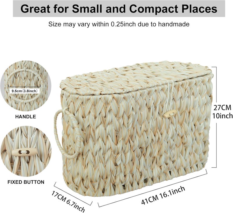 Coeusy Toilet Paper Basket,Wicker Toilet Paper Storage with Lid,Decorative Boho Wicker Basket for Bathroom,Free Standing-Cream White - Image 4