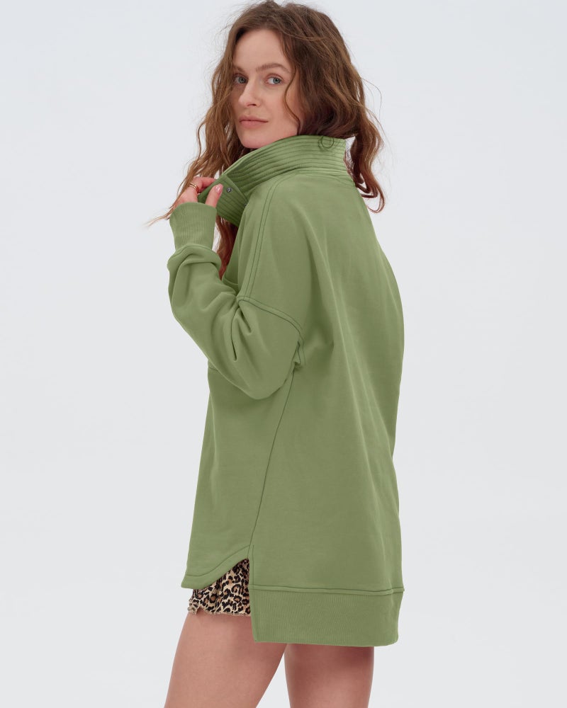 Locachy Womens Casual Oversized Sweatshirt Long Sleeve Button Henley Neck Pullover Tops Fashion Outfits Clothes Green XL - Image 2