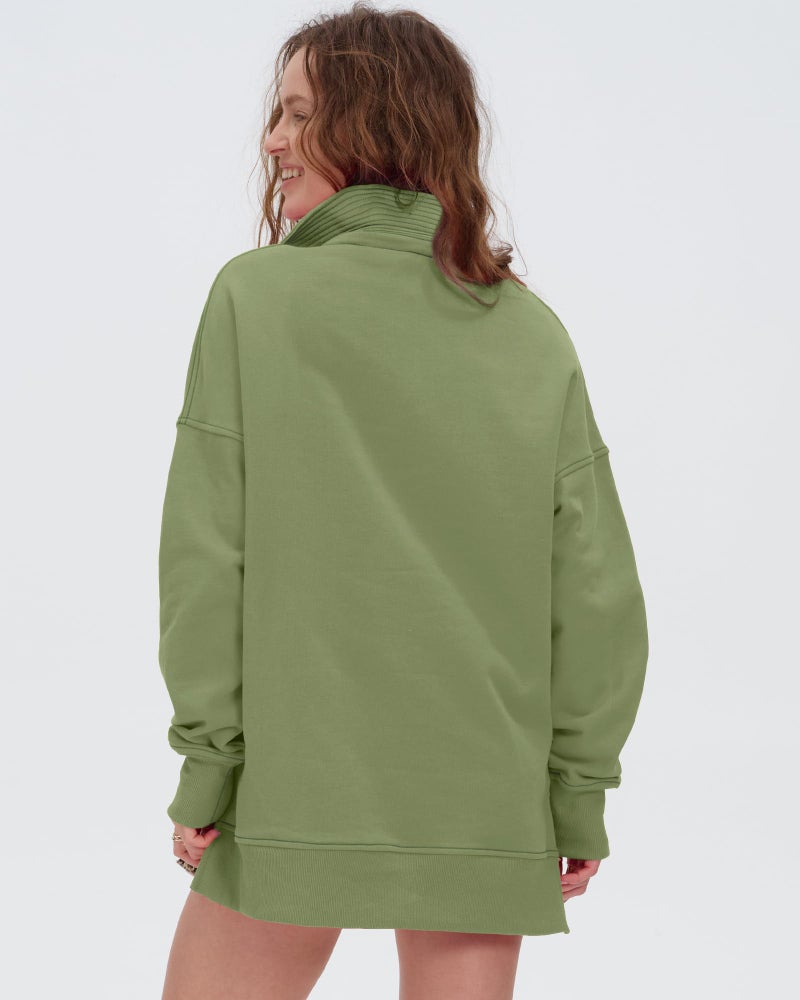 Locachy Womens Casual Oversized Sweatshirt Long Sleeve Button Henley Neck Pullover Tops Fashion Outfits Clothes Green XL - Image 3