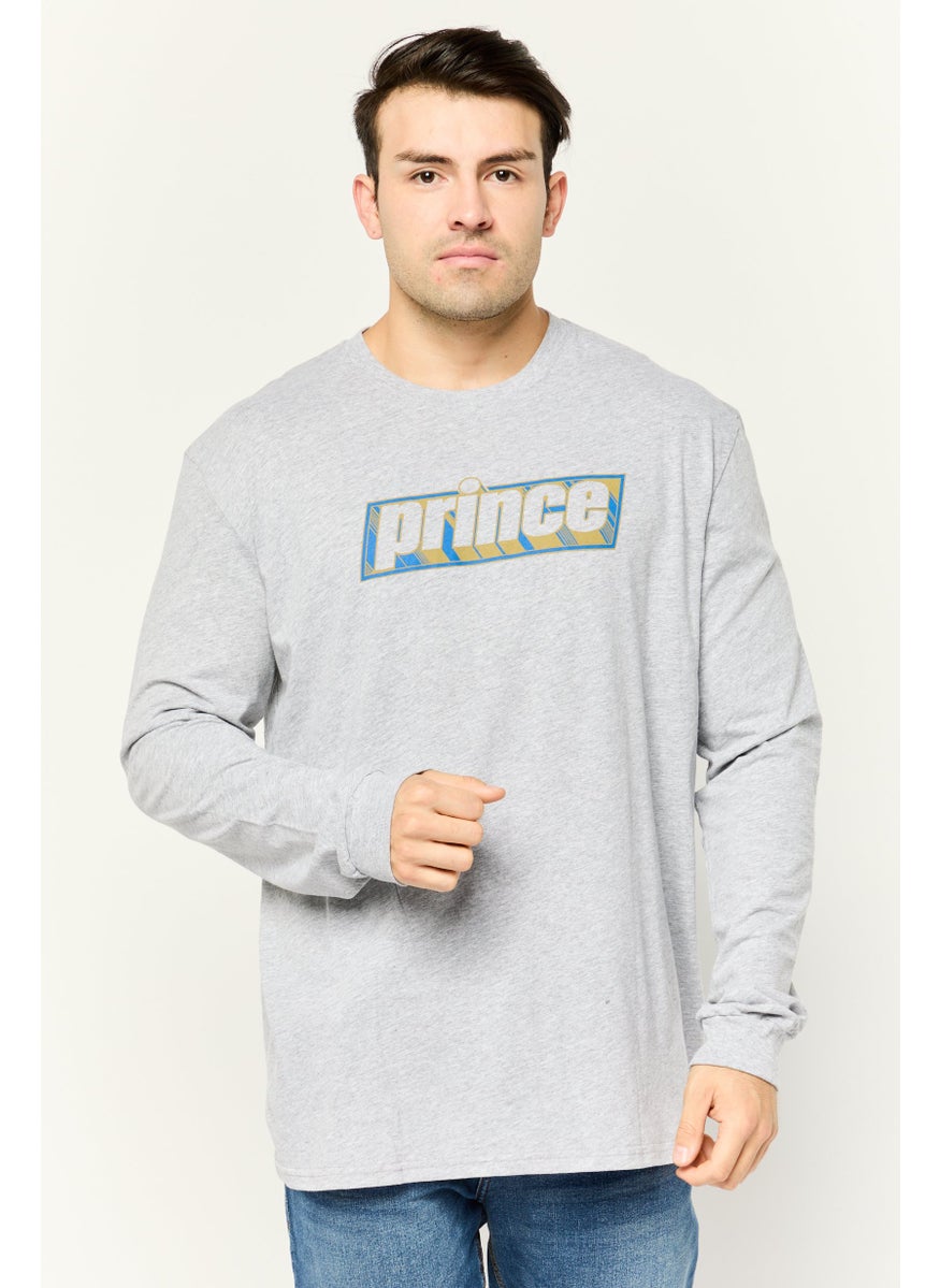 Prince Men Crew Neck Long Sleeve Printed T-shirts, Heather Grey  - Image 1